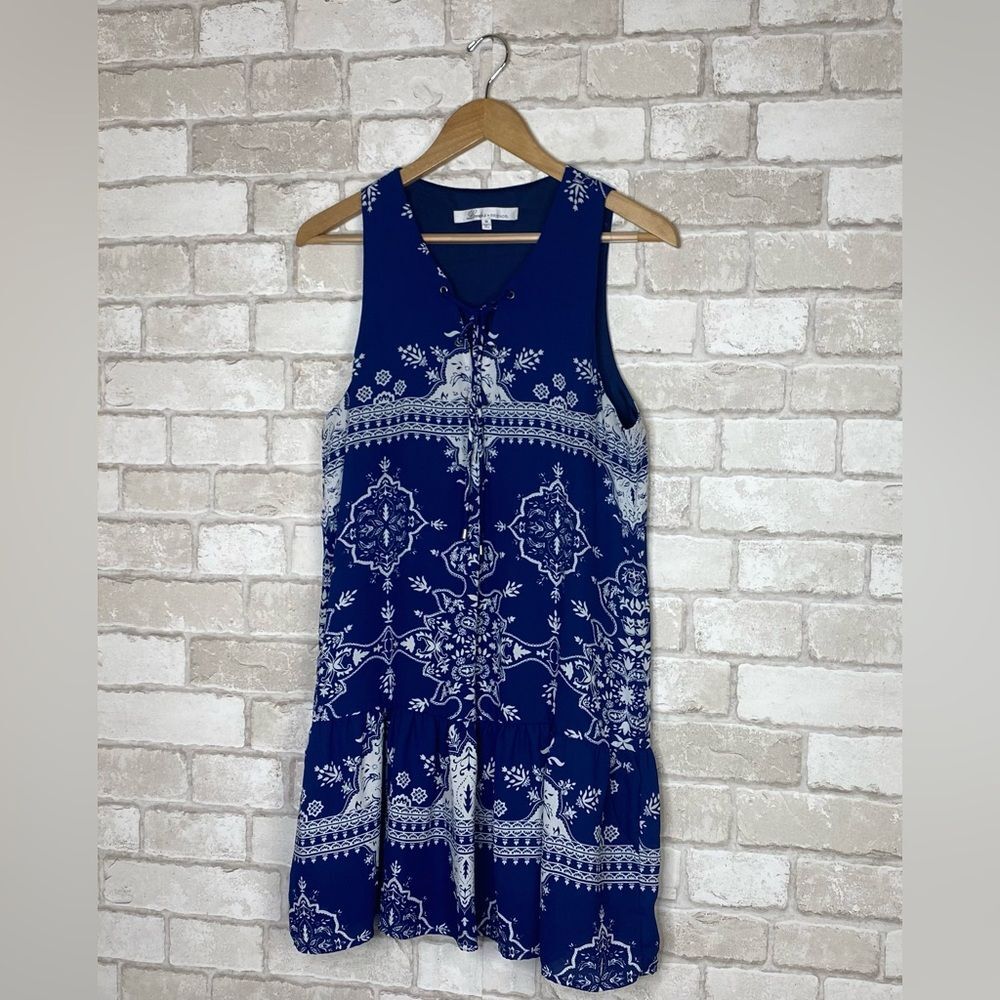 Lovers + Friends Blue & White Sleeveless Temple Dress Size M - Picture 4 of 16